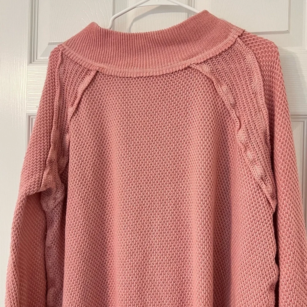 Free People We The Free She’s a Keeper Oversized Thermal Small Pink Sweater Top